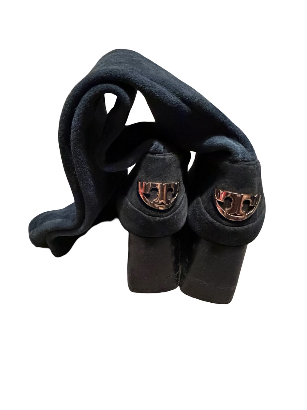 Tory Burch Black Suede Logo Heel Boots